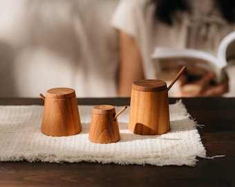 Canister with Spoon | Teak Wood