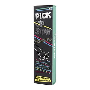 May include: A black and green game box with the text "Pick Up Sips" in white and yellow. The box includes 41 sticks and drinking rules.