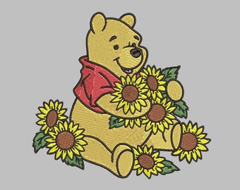 Aesthetic Winnie The Pooh Sunflower Fall Embroidery Design - PES File