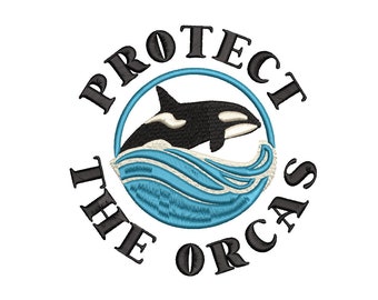 Proteger el diseño de bordado de Orcas - 3 tamaños, 8 formatos de archivo, moderno, estético, divertido, océano, playa, vida silvestre, positivo, descarga instantánea