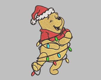 Winnie the Pooh Christmas Lights Embroidery File - PES, DST, JEF, exp, xxx, vp3, Aesthetic, trendy, festive, nostalgic, cute, gift