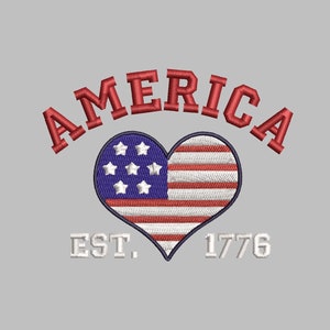 America Flag Heart Established 1776 Embroidery Design - PES, DST, JEF, 3.9 inch, aesthetic, trendy, 4th of july, fourth