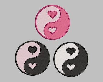 Yin Yang Valentines Heart Aesthetic Embroidery Design - PES File - Message me for different format