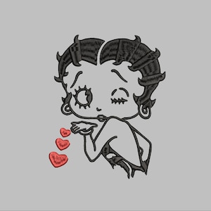 Betty Boop Heart Embroidery Design - PES, DST, JEF, exp, xxx, vp3 trendy, aesthetic, Y2K, unique, love, cute