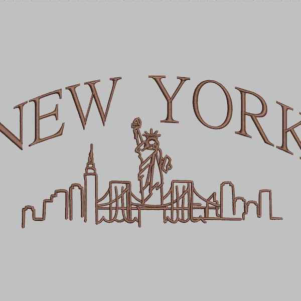Motif de broderie de la ville de New York-PES, DST, JEF, exp, xxx, vp3, hus, tendance, esthétique, voyage, statue de la liberté, Etats-Unis