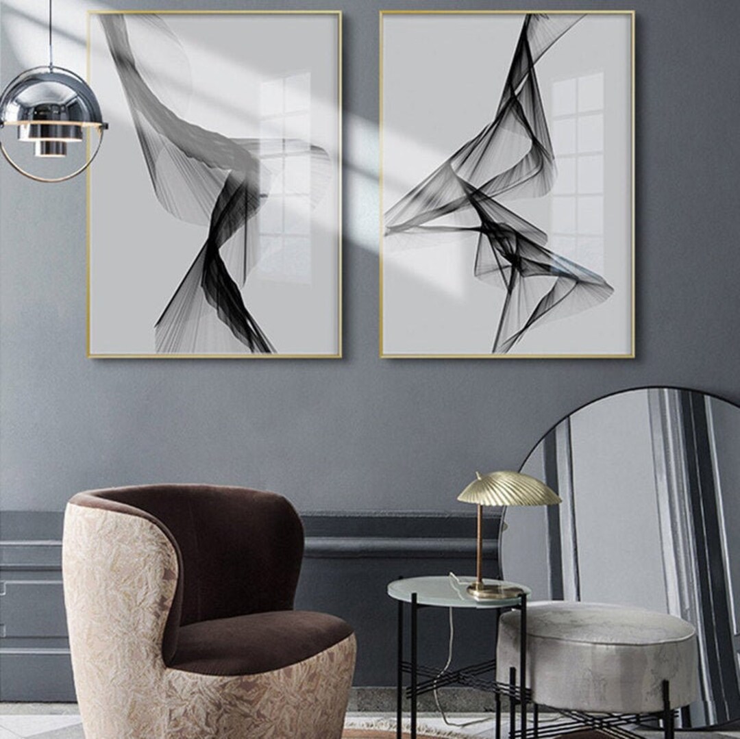 Abstract Nordic Black & White Canvas Painting Poster Prints - Etsy