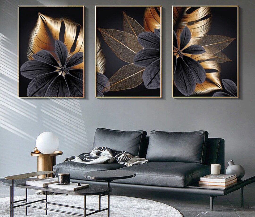 Black and Gold Plant Leaf Nordic Style Posters Print Made on - Etsy