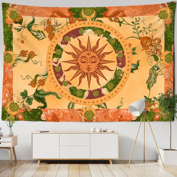 Sun Tapestry, Wall Hanging Vine, Retro, Mysterious Hippie Bohemian Home Decor