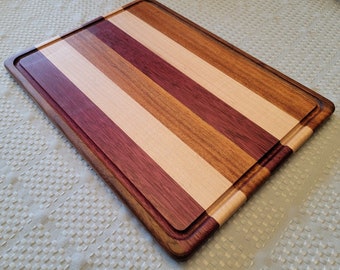 Padauk, Walnut, Maple, and Purpleheart Wood 16 x 12 inch Cutting Boards