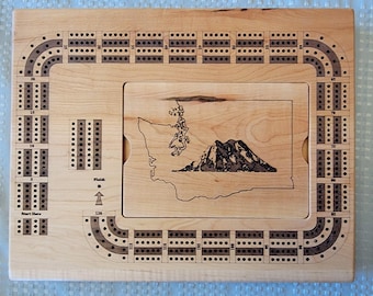 4 Track Cribbage Board.  15 x 12 x 1 3/8 inches Maple Hardwood