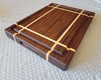 Walnut & Maple Wood Cutting Board: Thick Butcher Block with Juice Groove
