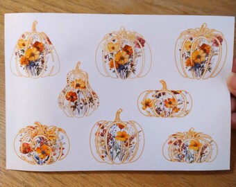 Fall Wildflower Pumpkin Sticker Sheet, Thanksgiving, Glossy