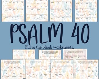 Psalm 40 Bible Study Worksheet, Fill-in-the-Blank Printable (Digital Download)