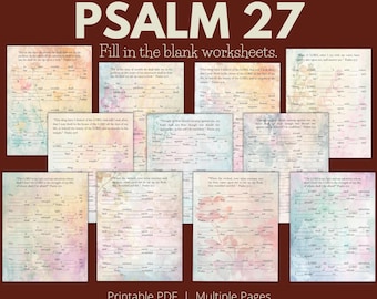 Printable Worksheets, Psalm 27, Bible Study Tool, Memory Verse Aid, Christian Printable, Inspirational Passage, Fill in the Blank, KJV