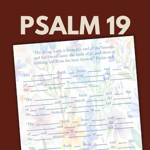 Psalm 19 Bible Study Worksheet, Fill-in-the-Blank (Digital Download)