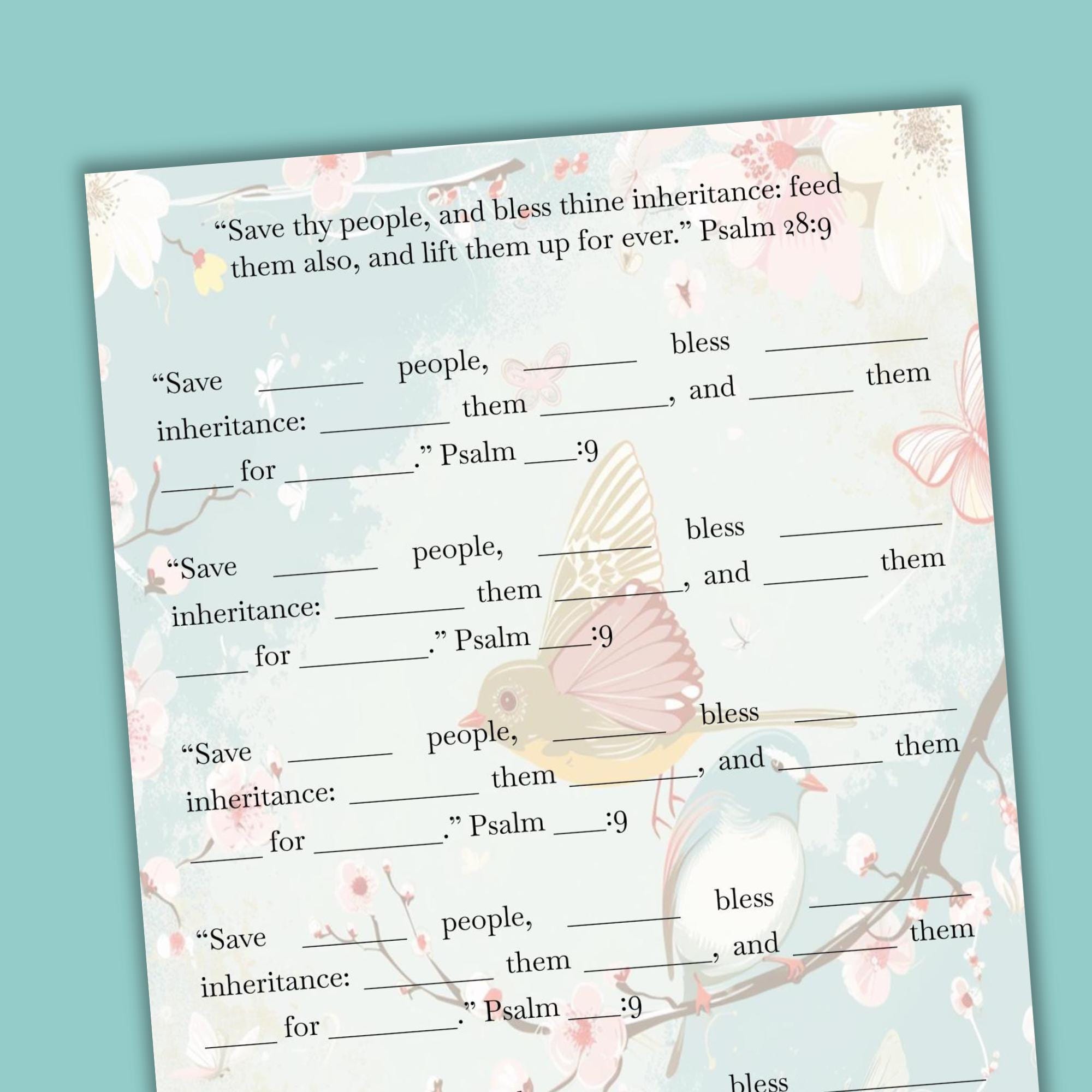 Psalm 28 Fill in the Blank Bible Study Worksheet, Scripture Learning ...