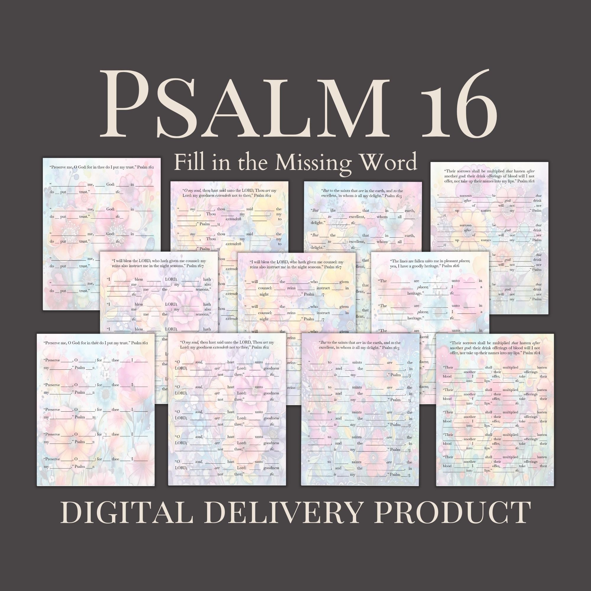 Psalm 16 Bible Study Tool, Fill in the Blank, Printable Worksheet ...