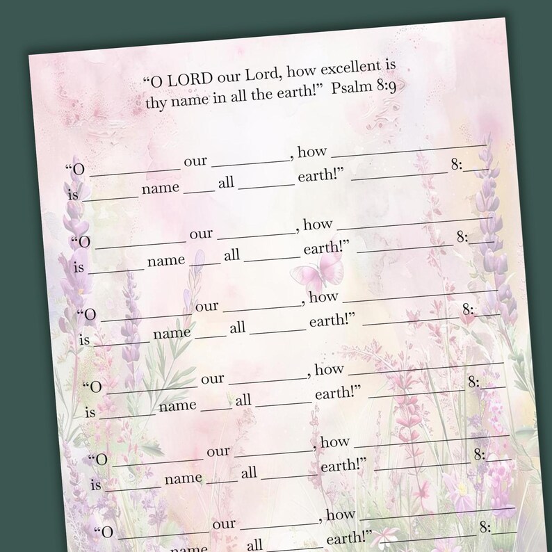 Psalm 8 Bible Study Printable Worksheets Fill in the Blank - Etsy