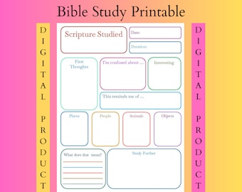 Beginner Bible Study Template, Scripture Notes (Digital Download)