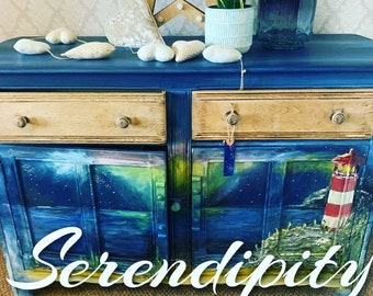 SOLD*SOLD*SOLDGorgeous recycled Ercol mid century sideboard handpainted beach scene. Inspired from #devon holiday. Fabulous