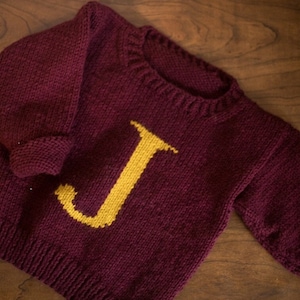 Patrón de tejido: Suéter personalizado con inicial para bebé y niño pequeño, suéter Weasley