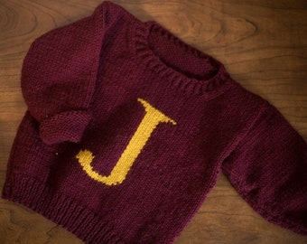 Knit Pattern: Baby And Toddler Personalized Initial Sweater, Weasley Sweater