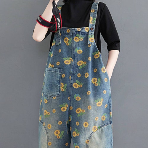 Denim Printing Overalls Baggy Jeans Jumpsuits Plus Size Etsy