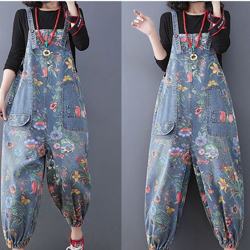 Denim Printing Overalls Baggy Jeans Jumpsuits Plus Size Etsy