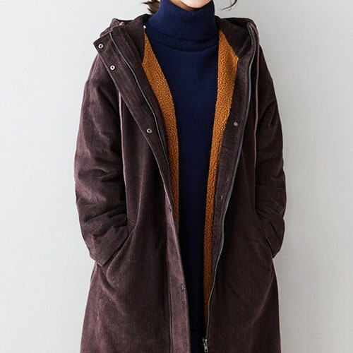 Woman Corduroy Coat Long Corduroy Coats Women's Casual Etsy
