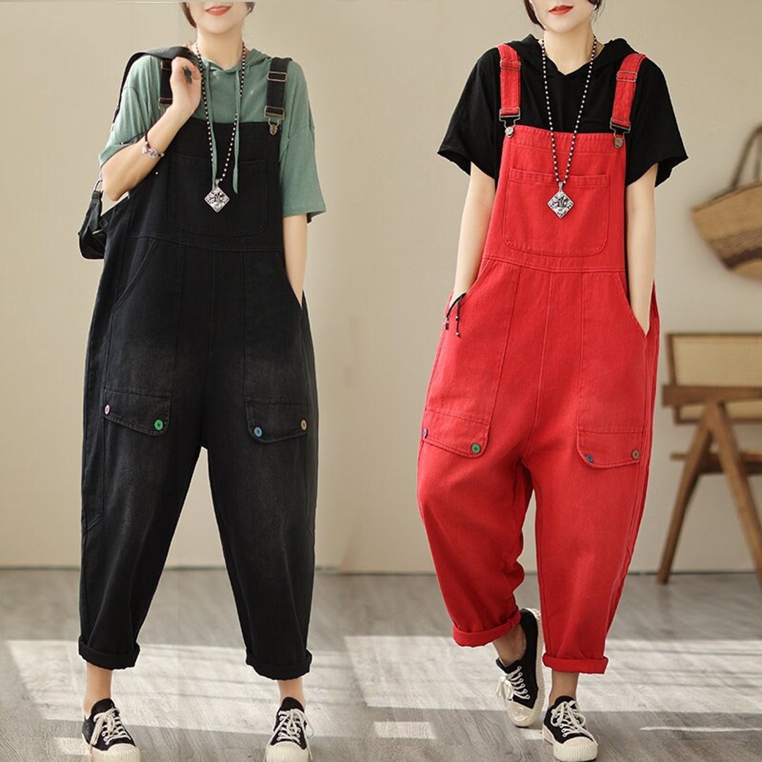 Soild Color Overalls Denim Overalls Women Plus Size Etsy