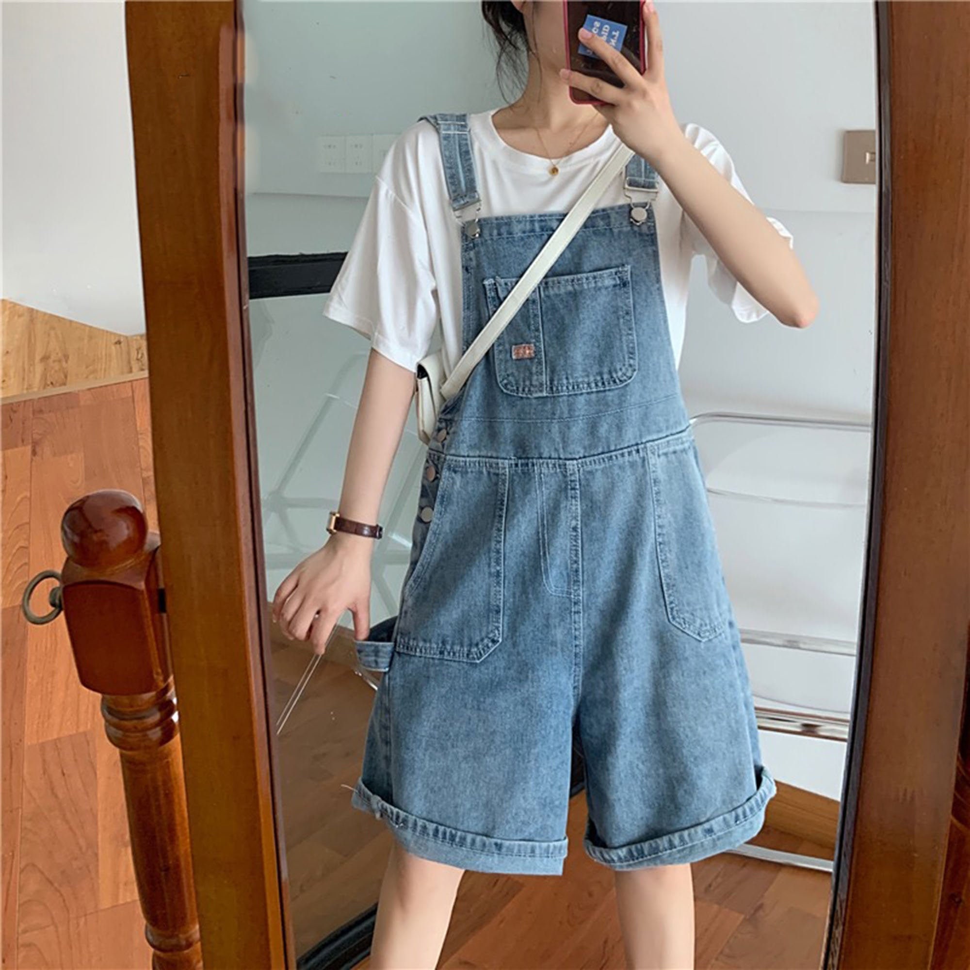 Summer Denim Overalls Baggy Overall Shorts Wide Leg Jean - Etsy