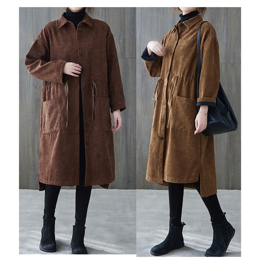 Fashion Corduroy Coat Long Corduroy Coats Women's Casual Etsy