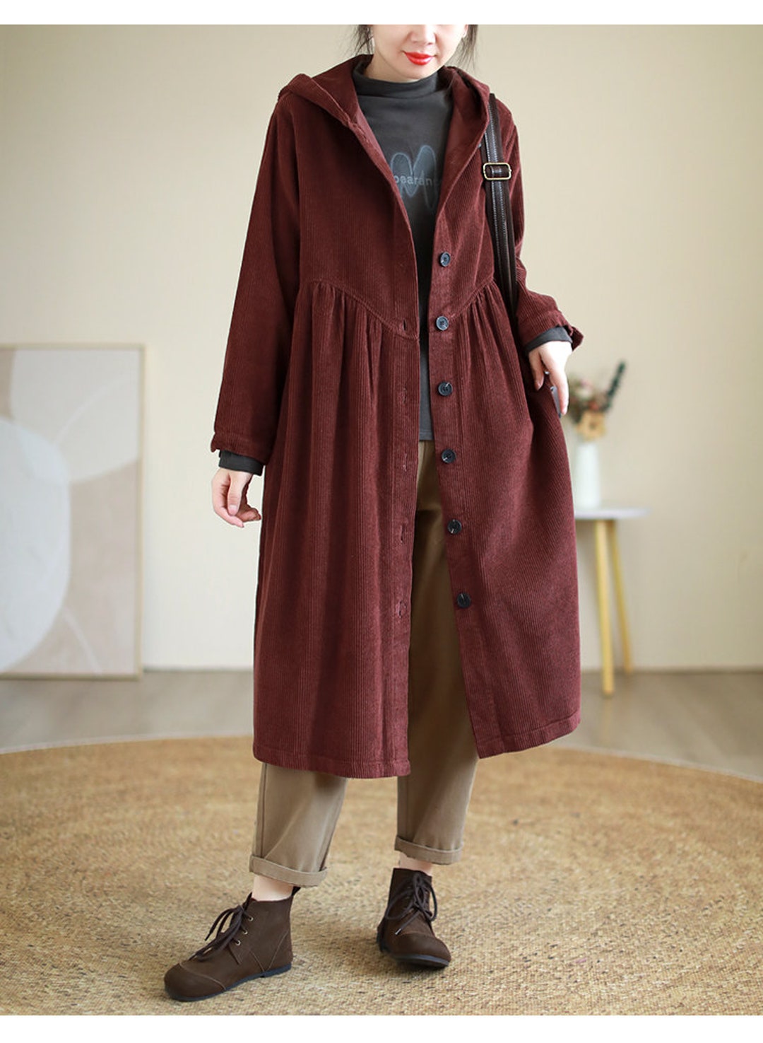 Hooded Corduroy Coat Long Corduroy Coats Women's Casual - Etsy