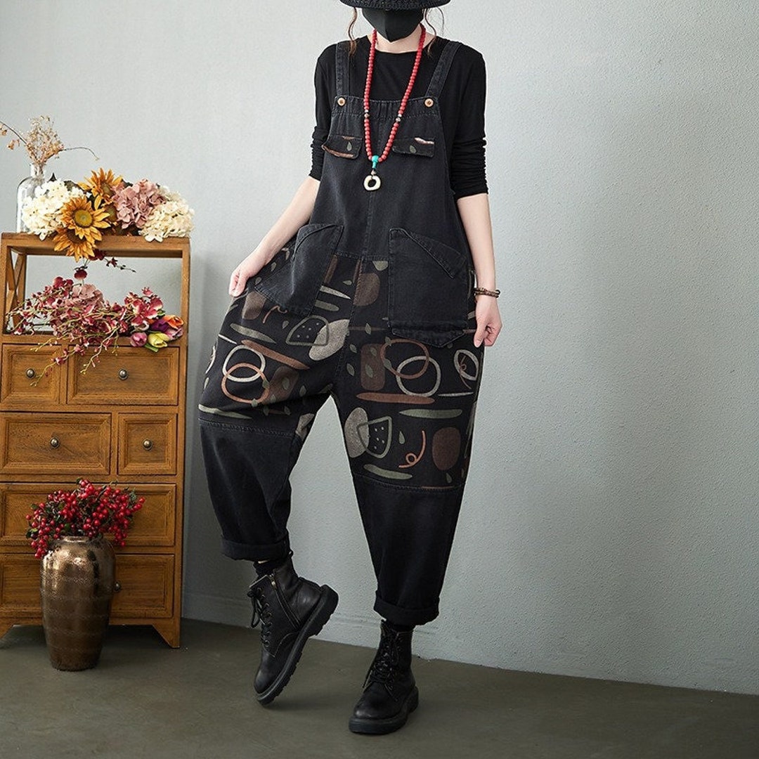 Black Baggy Overalls Denim Overalls Women Plus Size Etsy