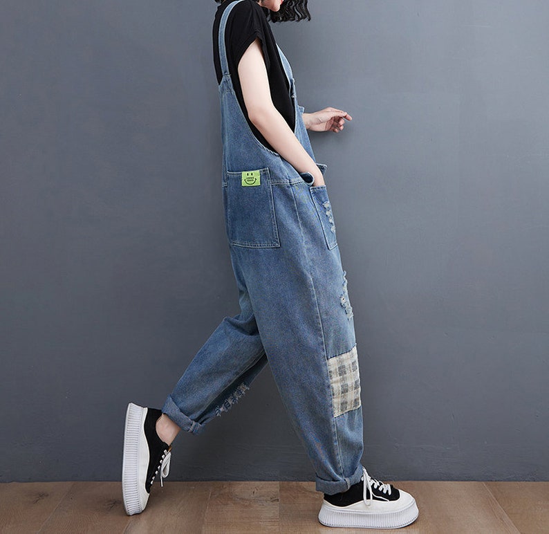 Patchwork Baggy Overalls Denim Overalls Women Plus Size Etsy