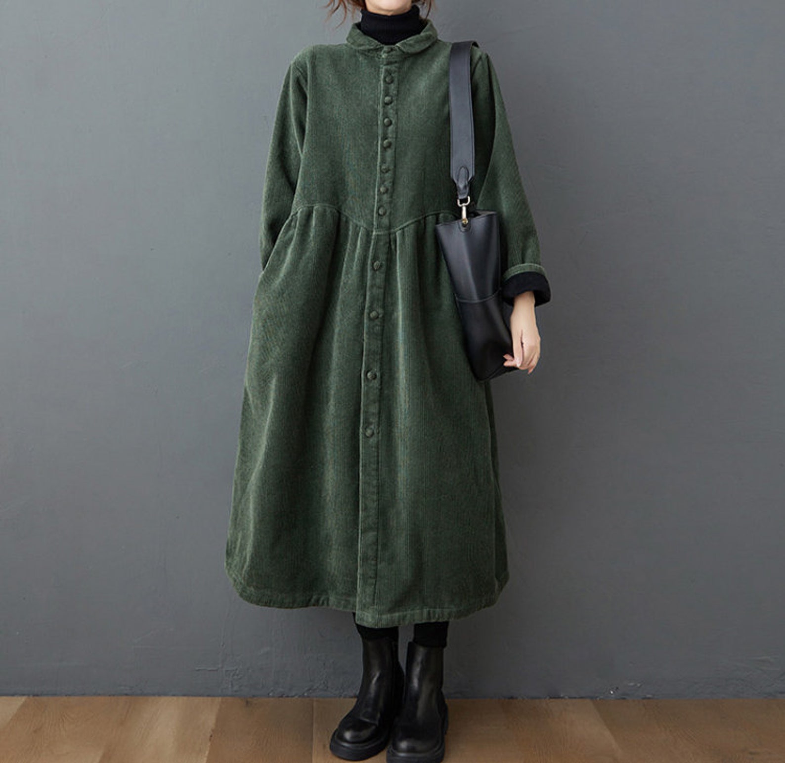 Green Corduroy Coat Long Corduroy Coats Women's Casual Etsy