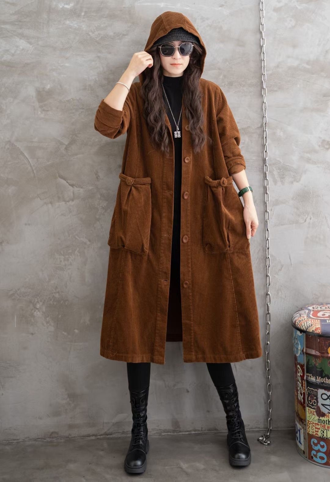 Hooded Corduroy Jacket Long Corduroy Coats Women's Etsy