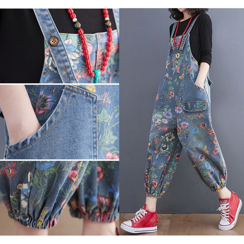 Denim Printing Overalls Baggy Jeans Jumpsuits Plus Size Etsy