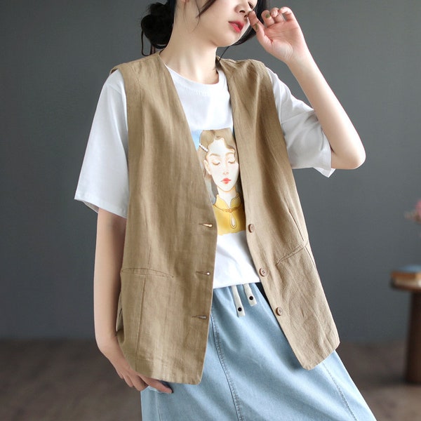 Linen Vest - Etsy