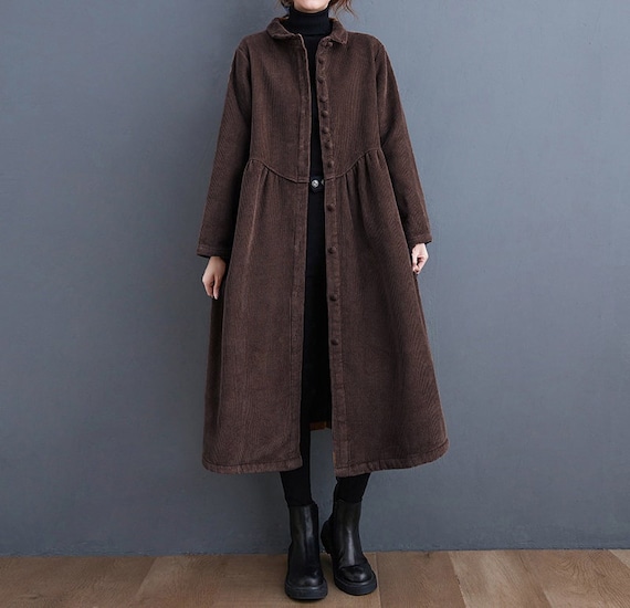 Coffee Corduroy Coat Long Corduroy Coats Women's Casual Etsy