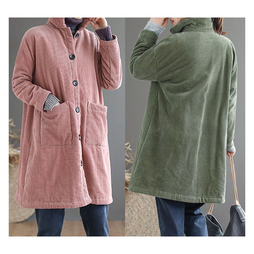 Vintage Corduroy Coat, Winter Long Corduroy Coats, Women's Casual
