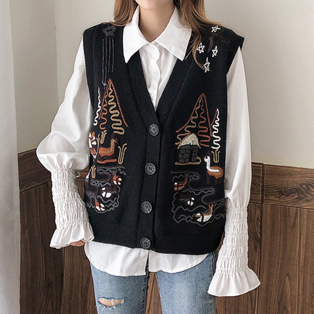 Black Sweater Vest, Soft Sweater Vest, Loose Knitted Vest, Women ...