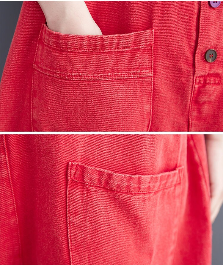 Red Denim Overalls Woman Jeans Jumpsuits Plus Size Overalls Etsy