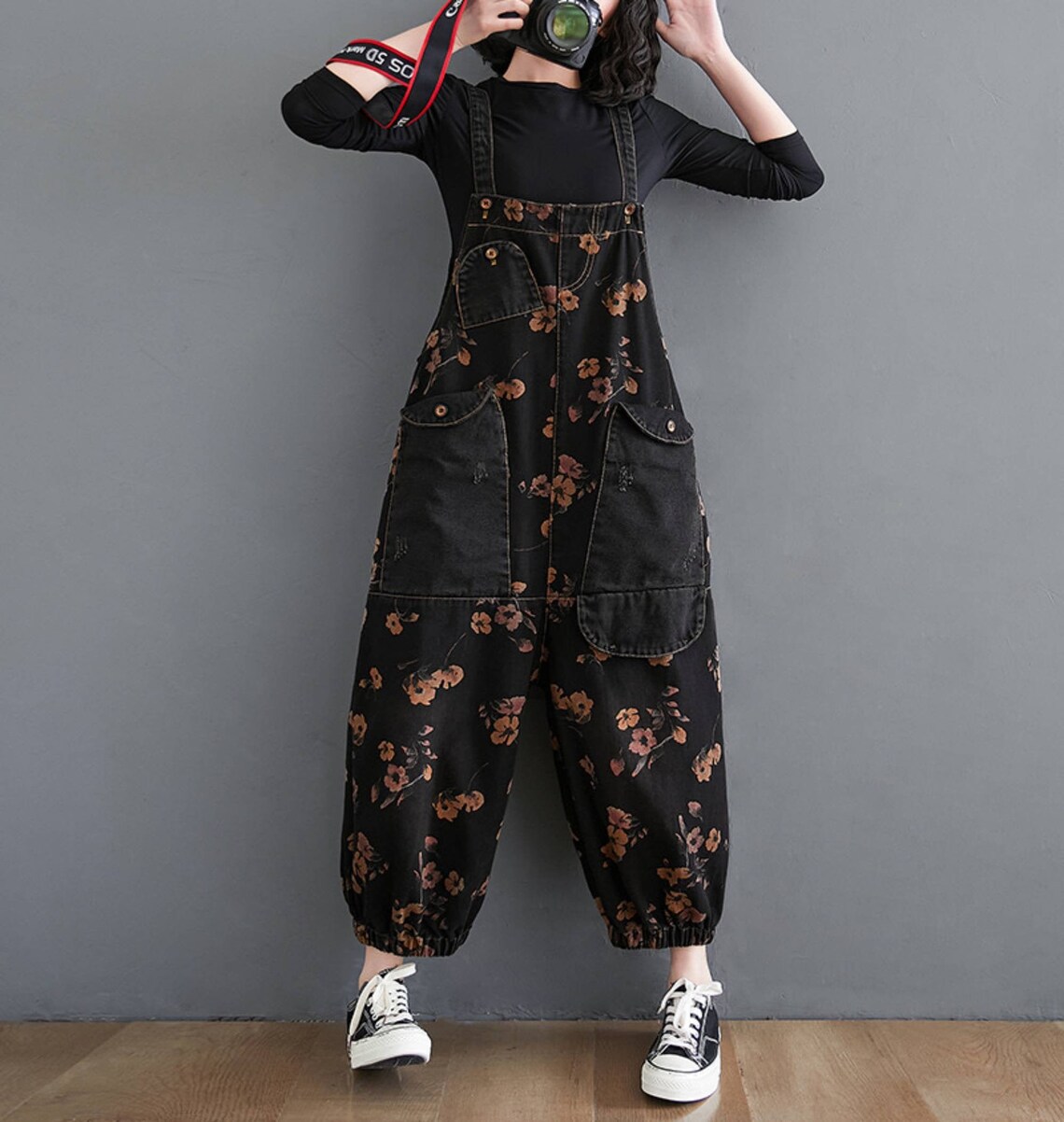 Floral Denim Overalls Baggy Jeans Jumpsuits Plus Size Etsy