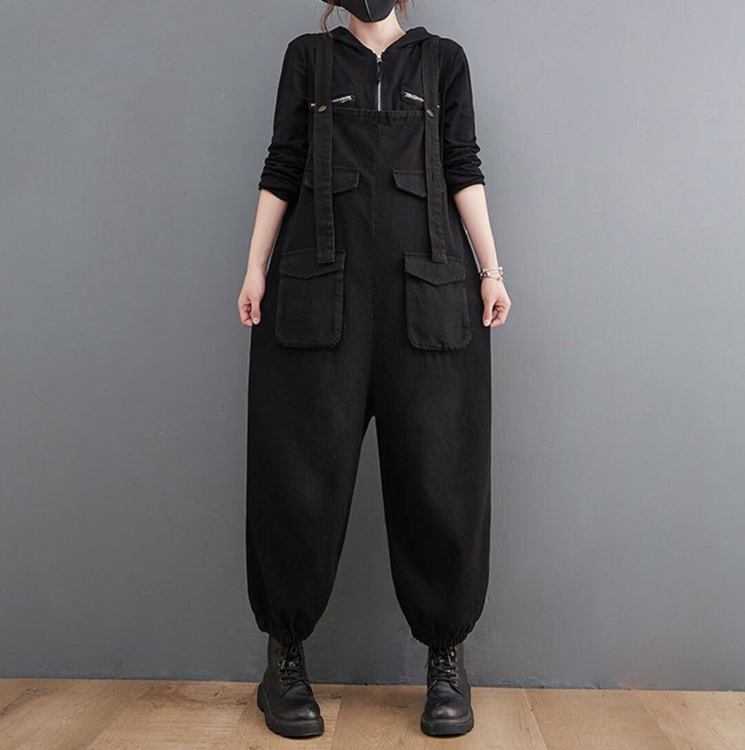 Black Baggy Overalls Denim Overalls Women Plus Size Etsy