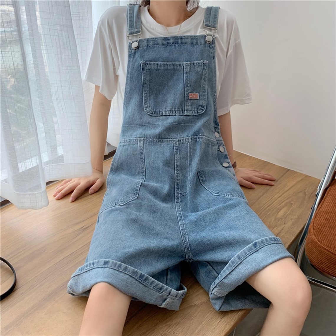 Summer Denim Overalls Baggy Overall Shorts Wide Leg Jean Etsy