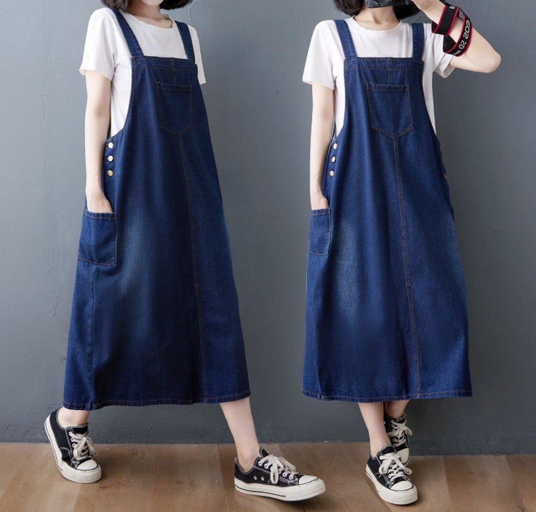Blue Denim Overall Dress, Summer Strap Dress, Plus Size Dress, Women ...
