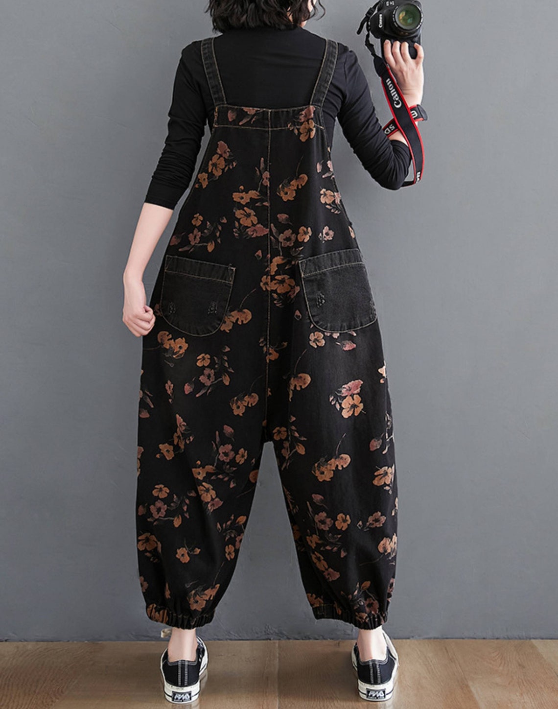 Floral Denim Overalls Baggy Jeans Jumpsuits Plus Size Etsy