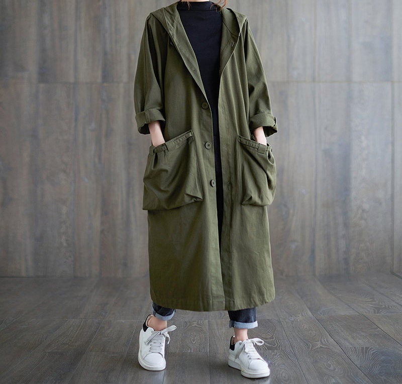 Pocket Hooded Trench Coat Long Trench Coat Women's - Etsy