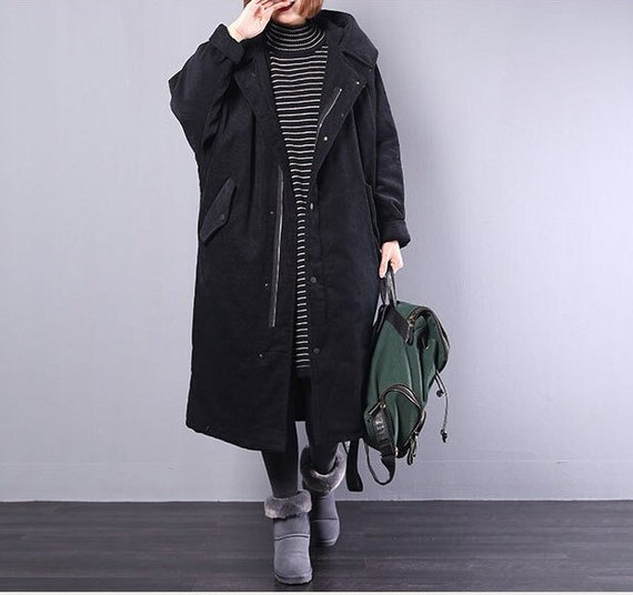Black Corduroy Coat Long Corduroy Coats Women's Casual Etsy